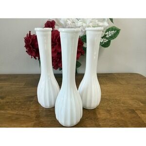 Vintage Milk Glass Swirl Pedestal Vase Set Trio Wedding Centrepieces Table Decor